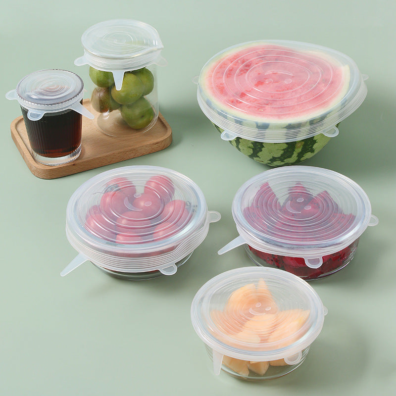 6Pcs Food Silicone Cover Fresh-Keeping Dish Stretchy Lid Cap Reusable Wrap Organization Storage Tool Kitchen Accessories 6PCS Silicone Stretch Lids