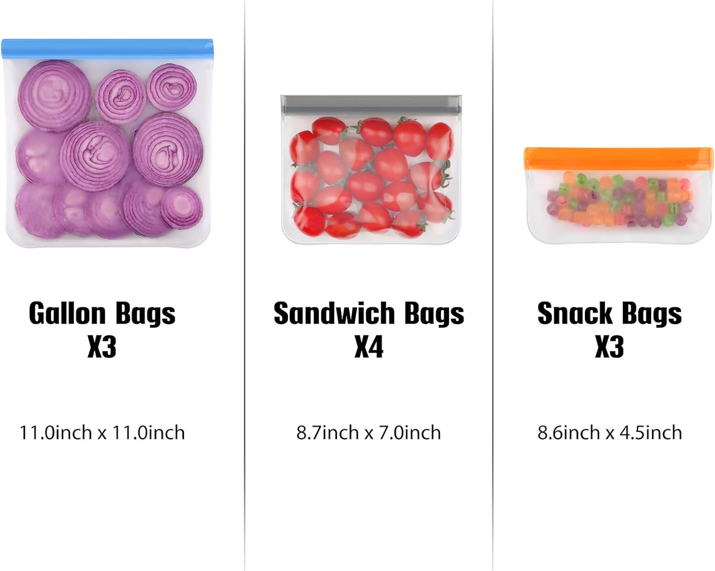 EcoSeal™ Premium Reusable Food Storage Bags – 10 Piece Set (3 Sizes)