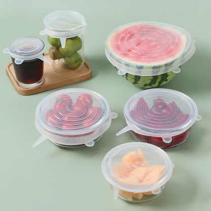 6Pcs Food Silicone Cover Fresh-Keeping Dish Stretchy Lid Cap Reusable Wrap Organization Storage Tool Kitchen Accessories 6PCS Silicone Stretch Lids