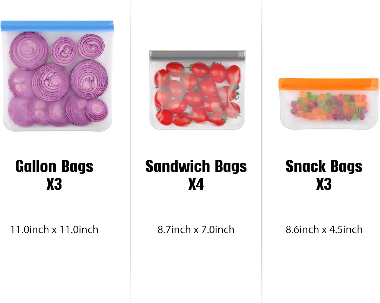EcoSeal™ Premium Reusable Food Storage Bags – 10 Piece Set (3 Sizes)