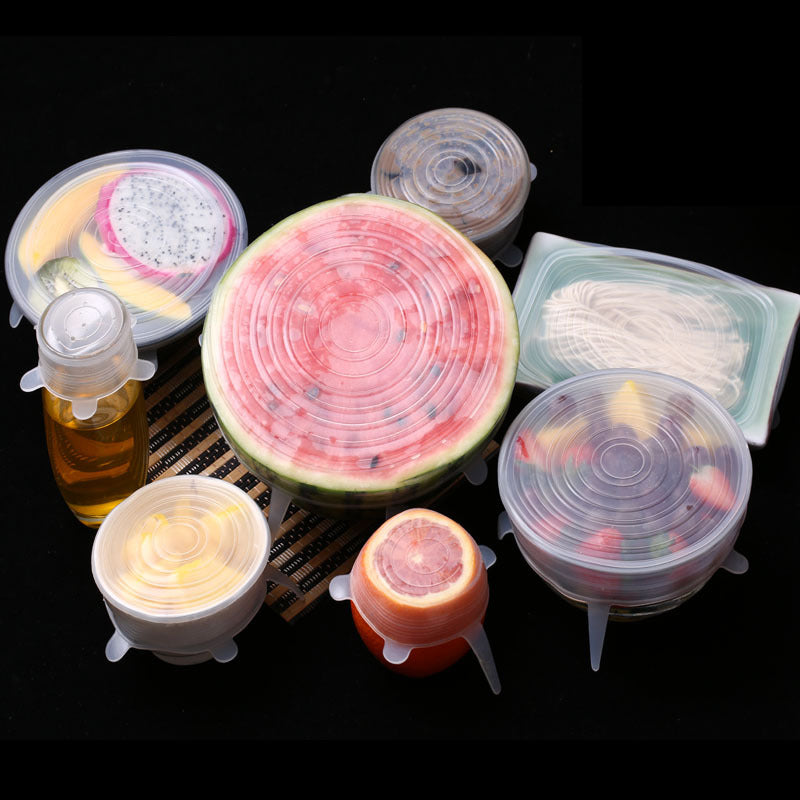 6Pcs Food Silicone Cover Fresh-Keeping Dish Stretchy Lid Cap Reusable Wrap Organization Storage Tool Kitchen Accessories 6PCS Silicone Stretch Lids