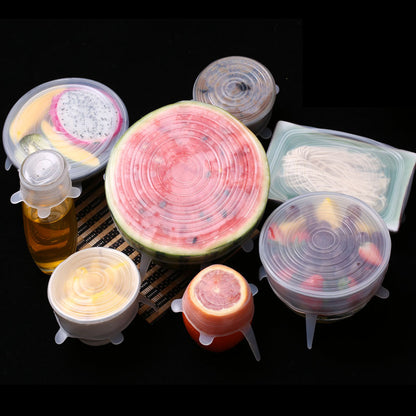 6Pcs Food Silicone Cover Fresh-Keeping Dish Stretchy Lid Cap Reusable Wrap Organization Storage Tool Kitchen Accessories 6PCS Silicone Stretch Lids